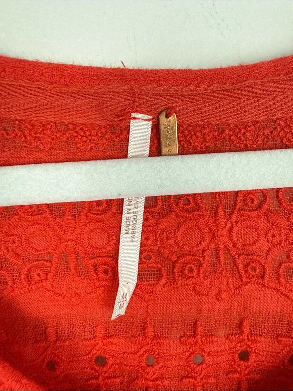 Free People Parisian Nights Top Medium Red Eyelet Lace Bell Sleeve Boho Hippie